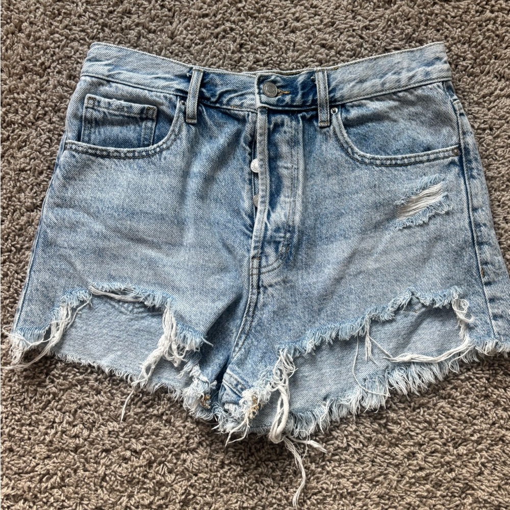 PacSun Light Wash High-Rise Distressed Denim Shorts